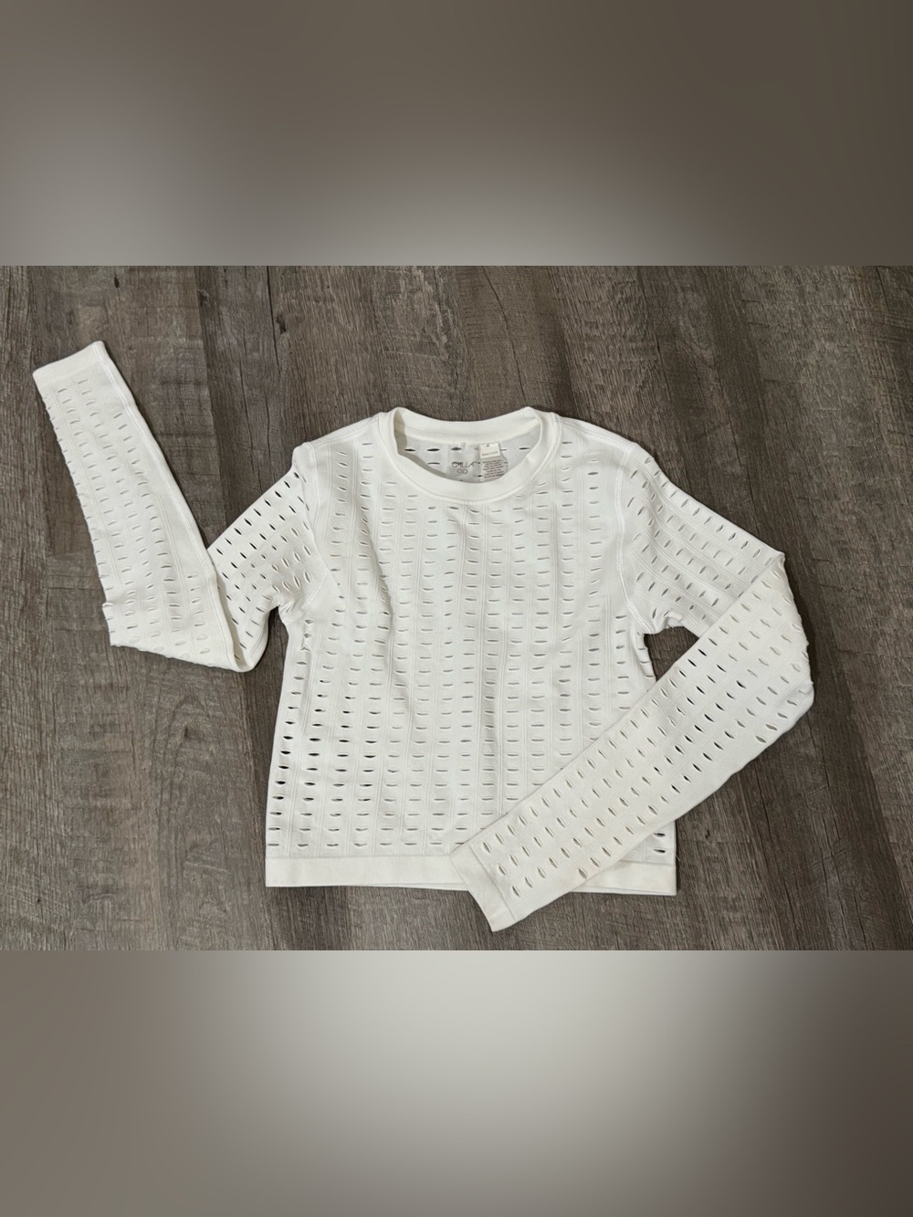 CALIA by Carrie Underwood White Cropped Longsleeve Top perforated Mesh Women’s S